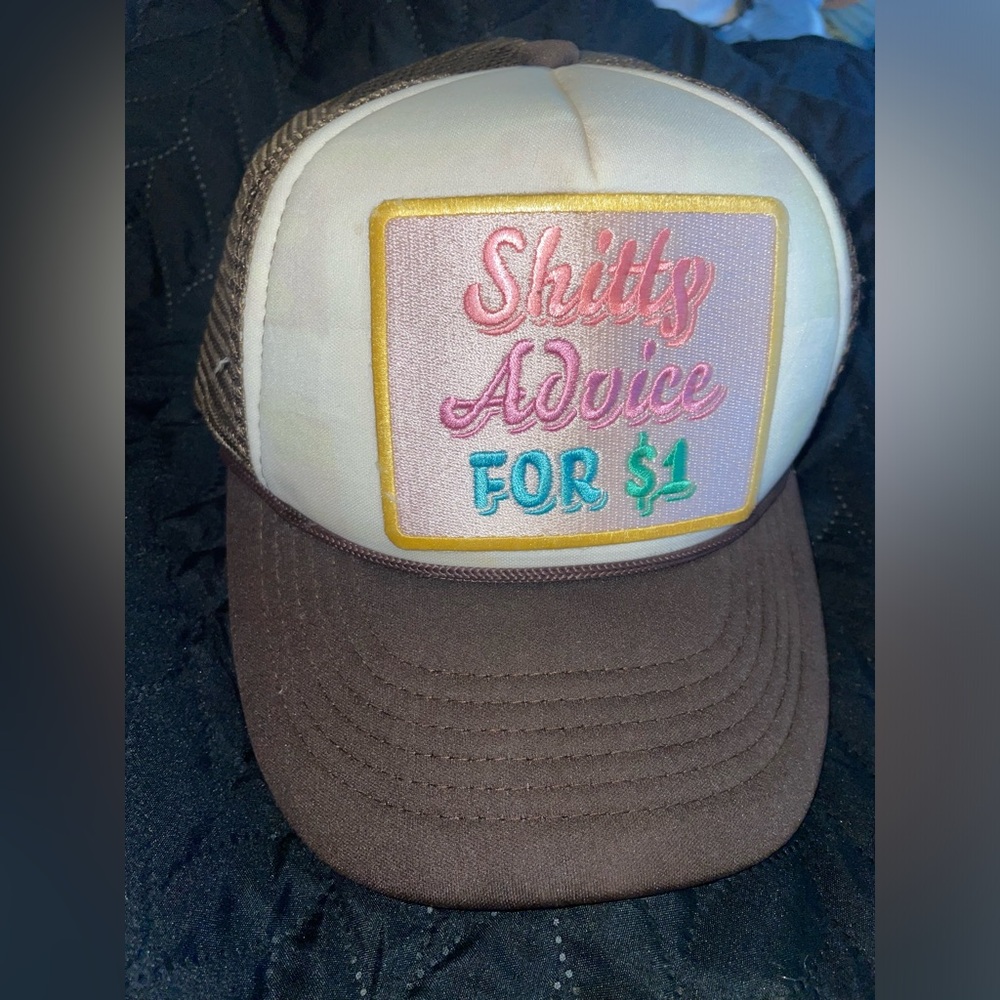 Womens Novelty Trucker Hat - "Shitty Advice For $1" Patch - Brown & Cream